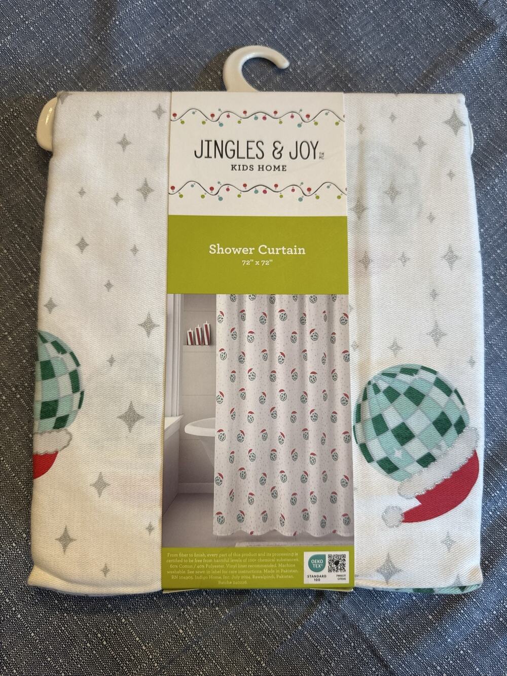 Jingles & Joy Christmas Festive Disco Ball Fabric Shower Curtain 72x72 party fun